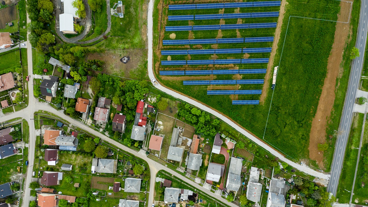 Solar array on the green in a neighborhood