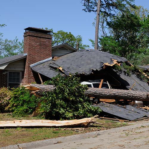 A home is damaged following severe weather.