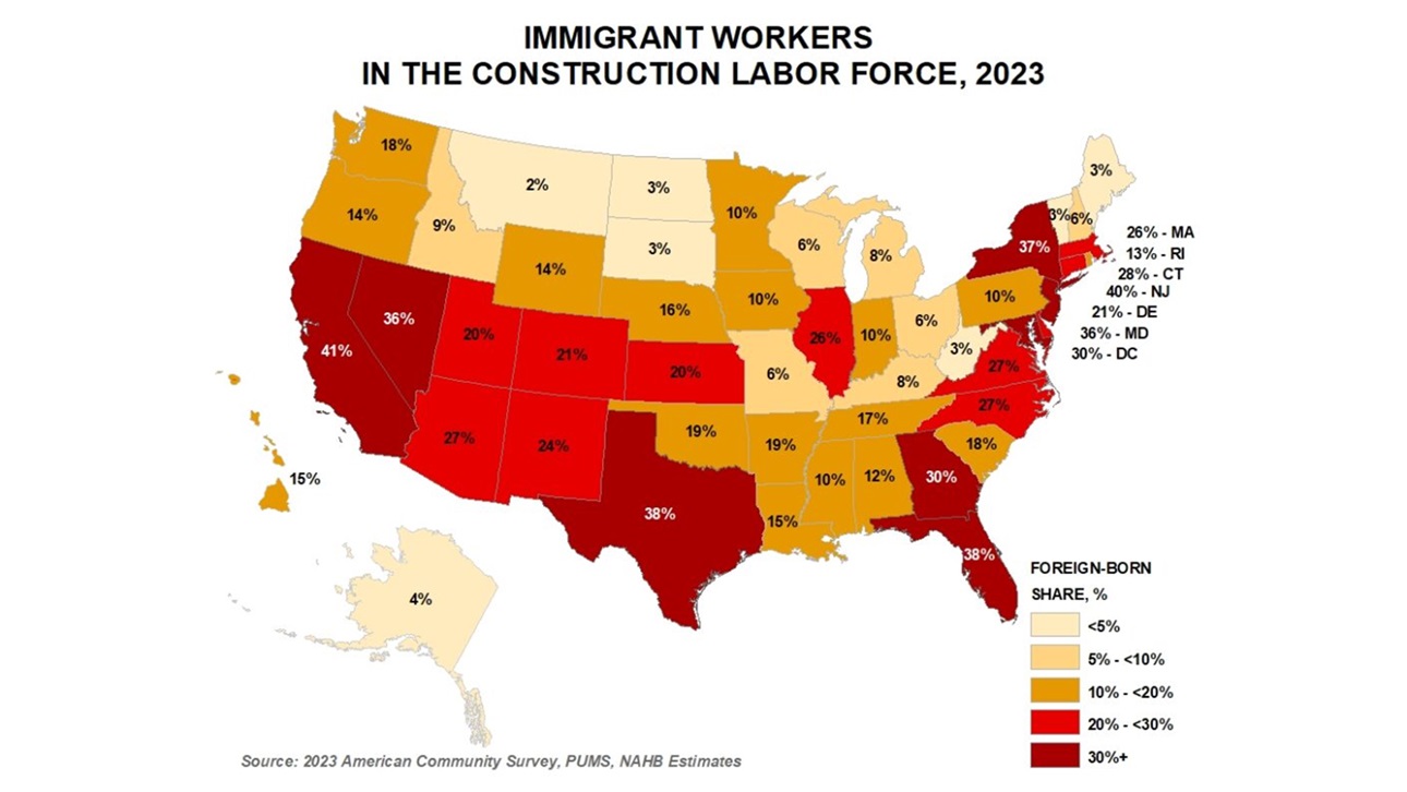 Map of Immigrant Workers in the Construction Labor Force