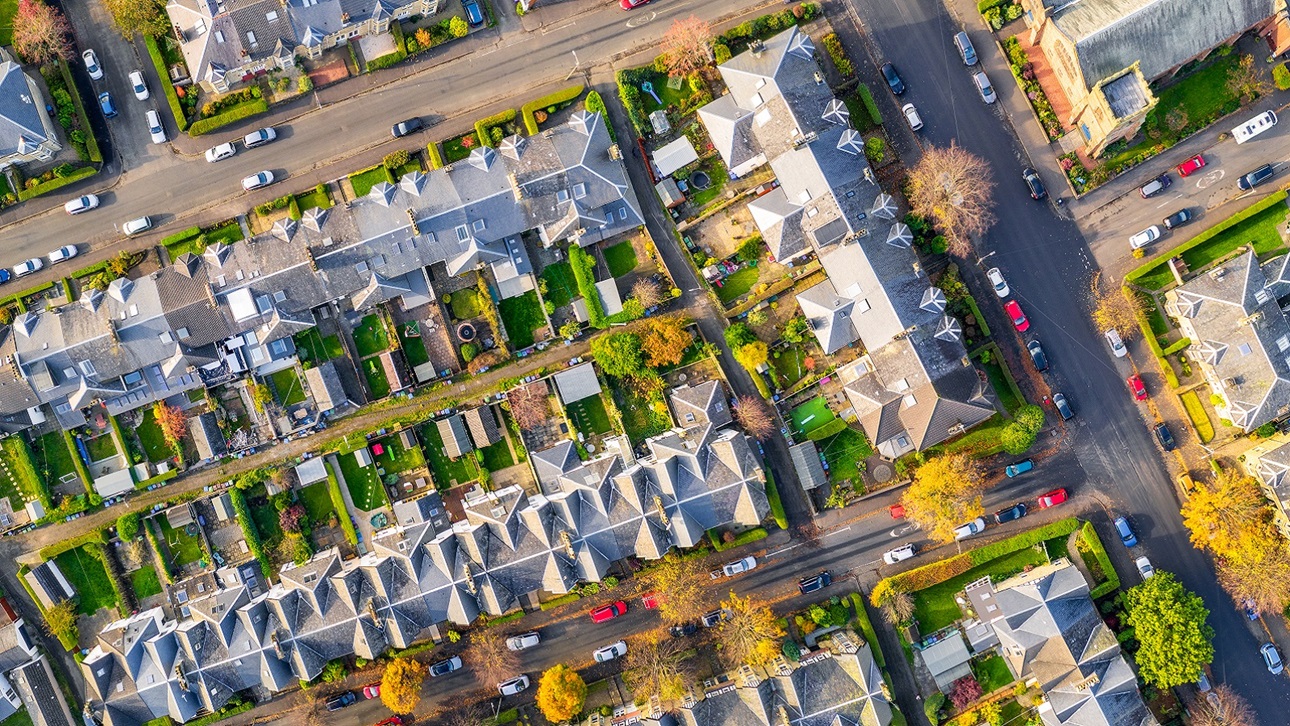 Birds eye view of houses