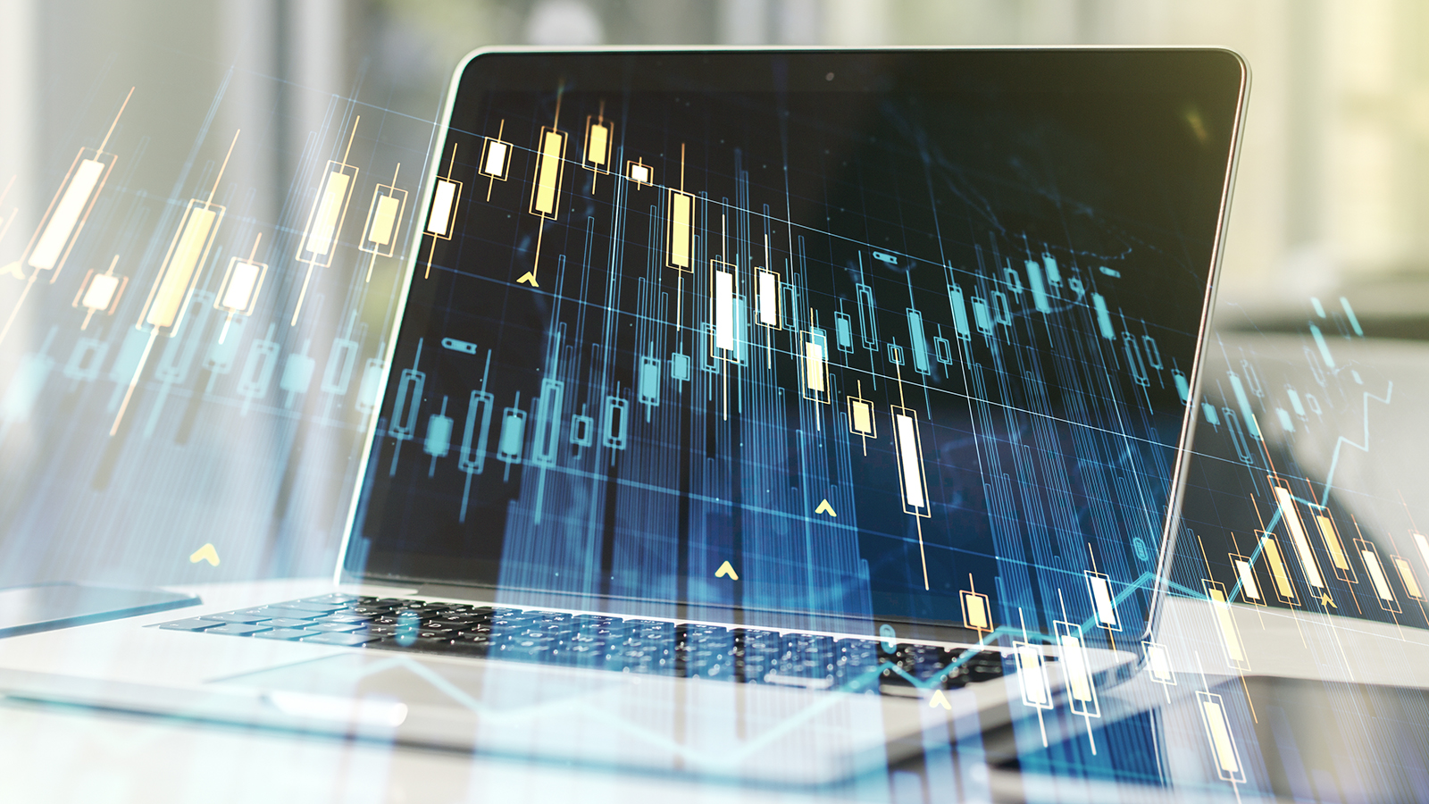 Laptop with research icons