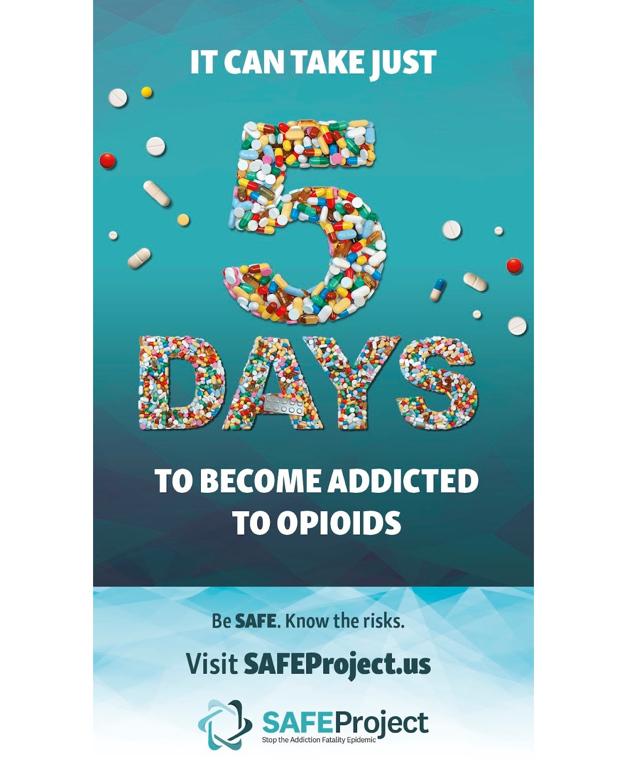 Poster reading It can take just 5 days to become addicted to opioids
