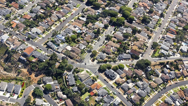 Birds eye view of neighborhoods in the suburbs