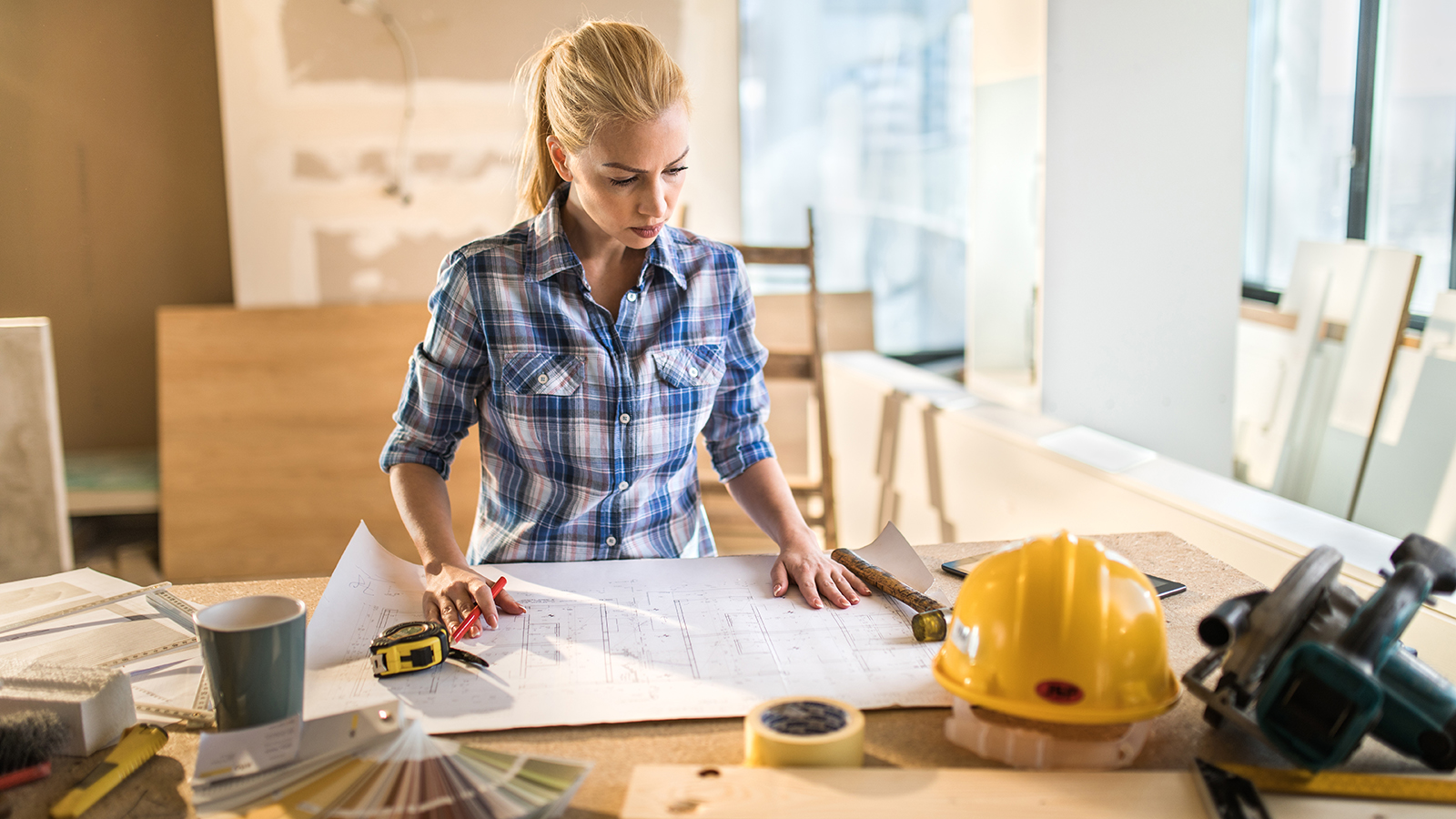 Woman on construction site
