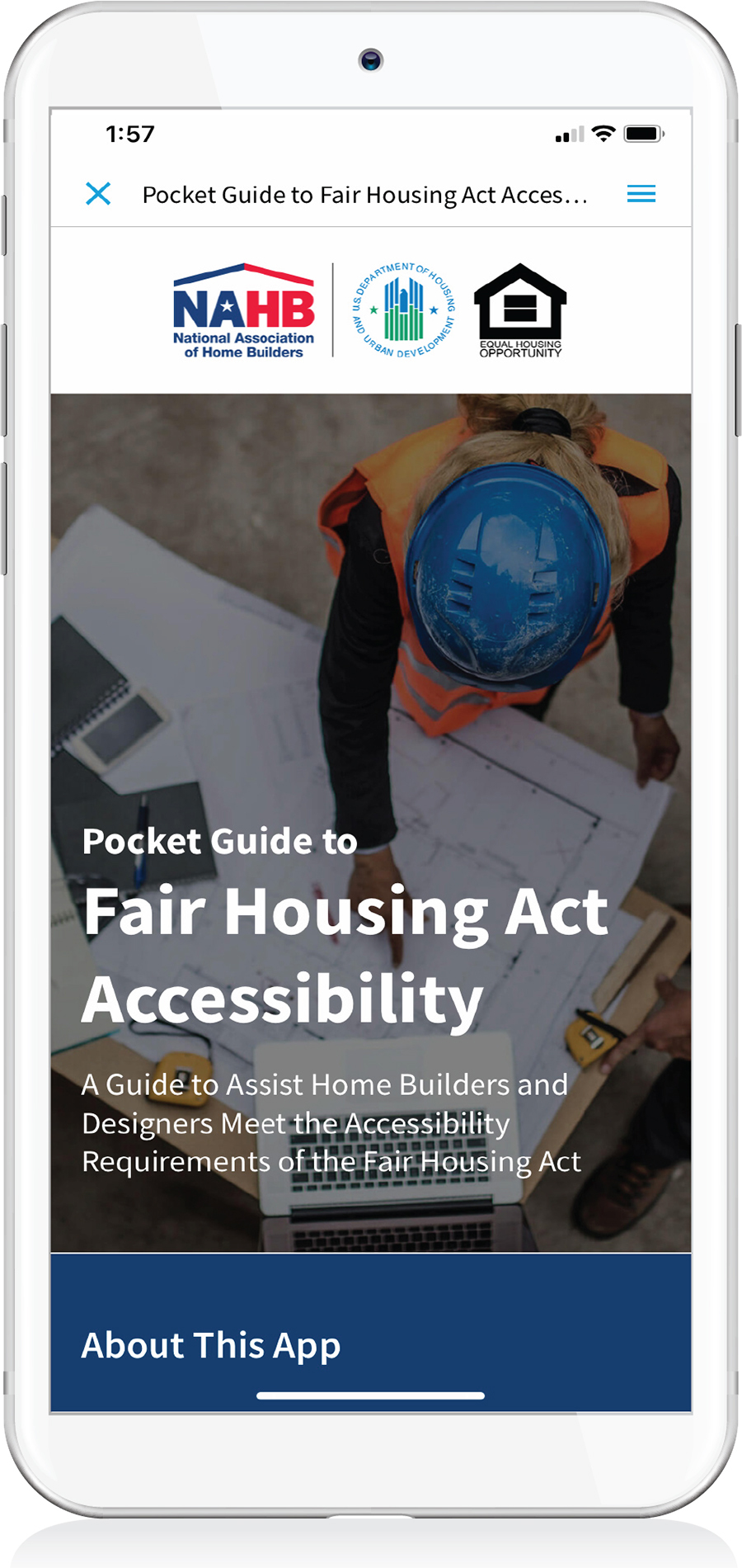 The Pocket Guide to Fair Housing Act Accessibility App Displayed on an iphone