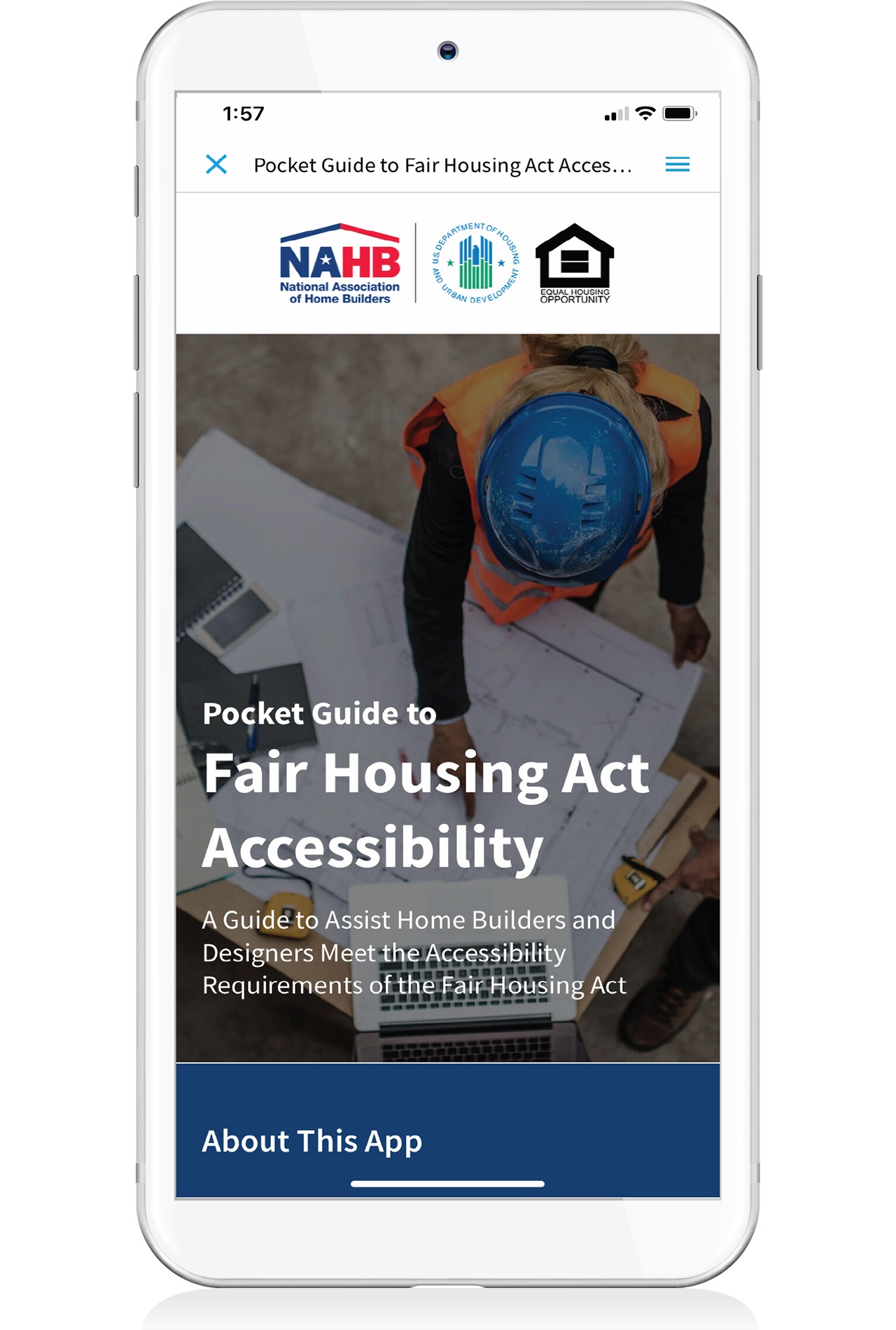 The Pocket Guide to Fair Housing Act Accessibility App Displayed on an iphone