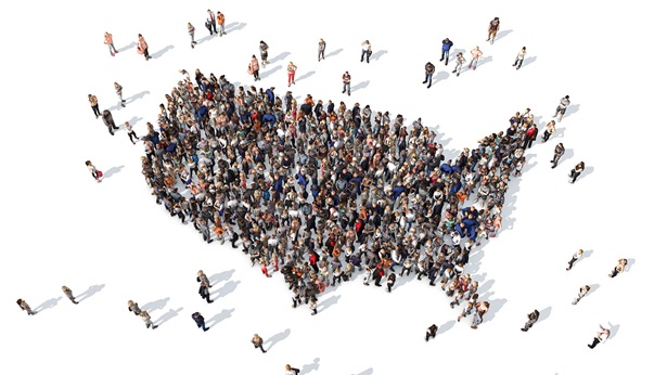 outline of united states filled with people