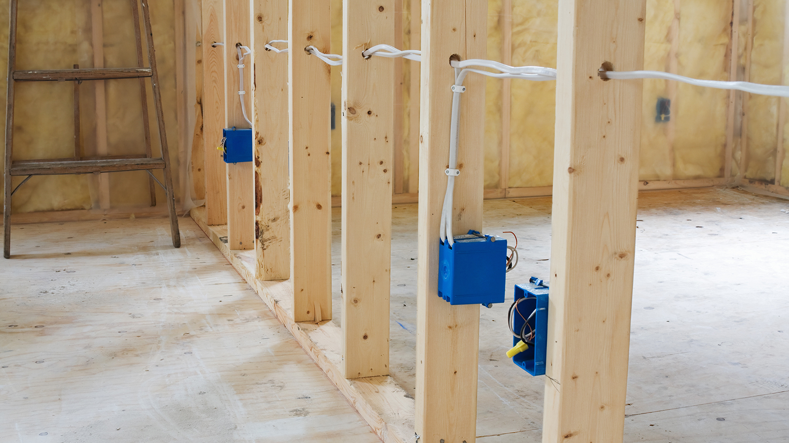 Electrical outlets wired in house frame