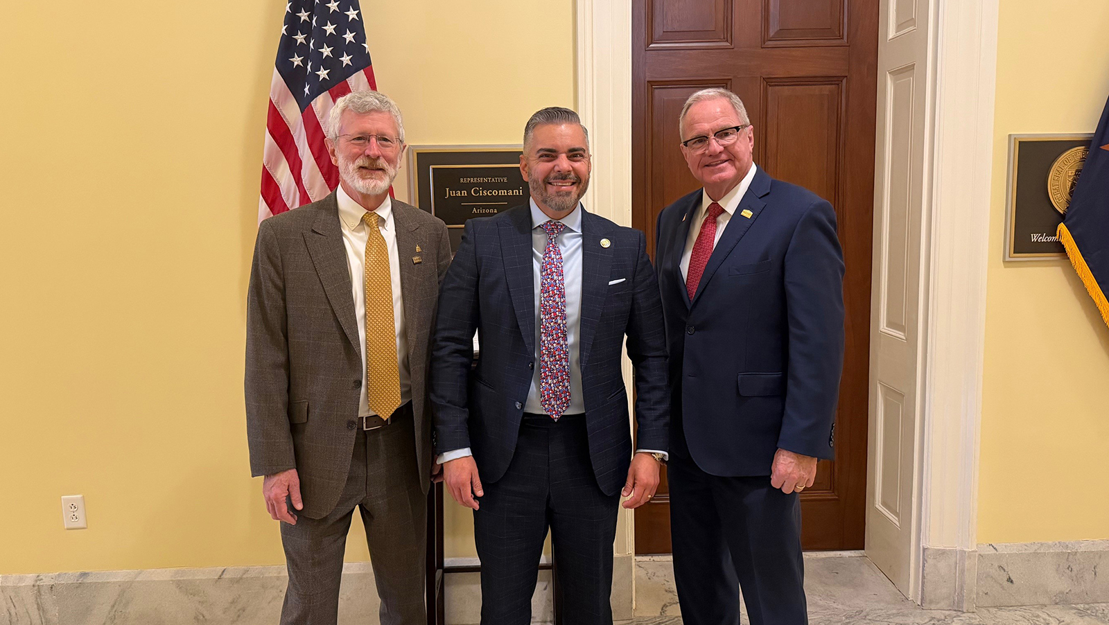 NAHB First Vice Chairman Bill Owens, Rep. Juan Ciscomani (R-Ariz.) - sponsor of the CONSTRUCTS Act - and NAHB Second Vice Chairman Bob Peterson