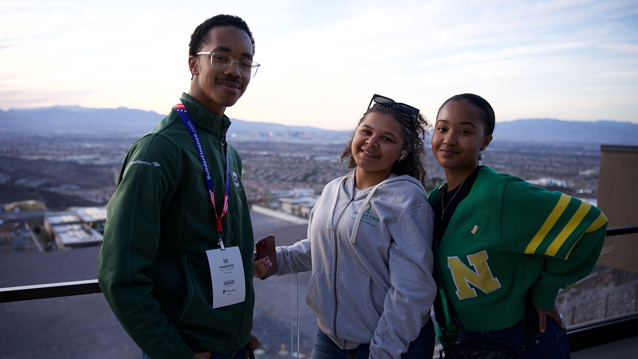 Students smile at the 2025 Black Builder Mixer in Las Vegas