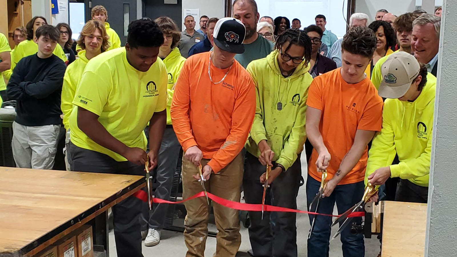 students led a ribbon cutting in classroom