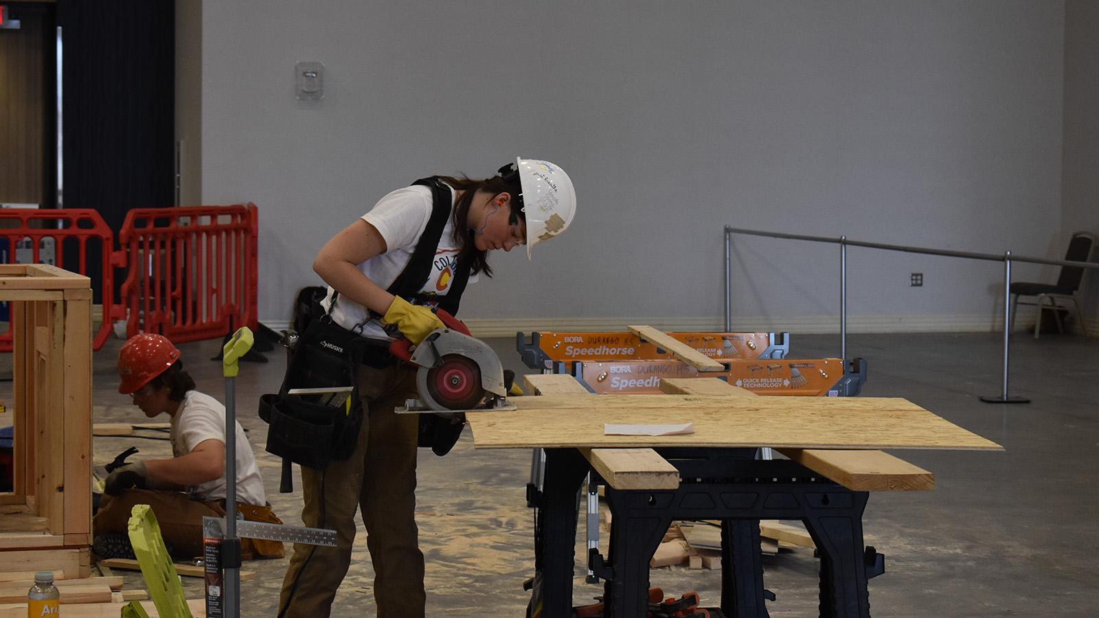 Students work on construction projects at the Colorado Skills USA competition