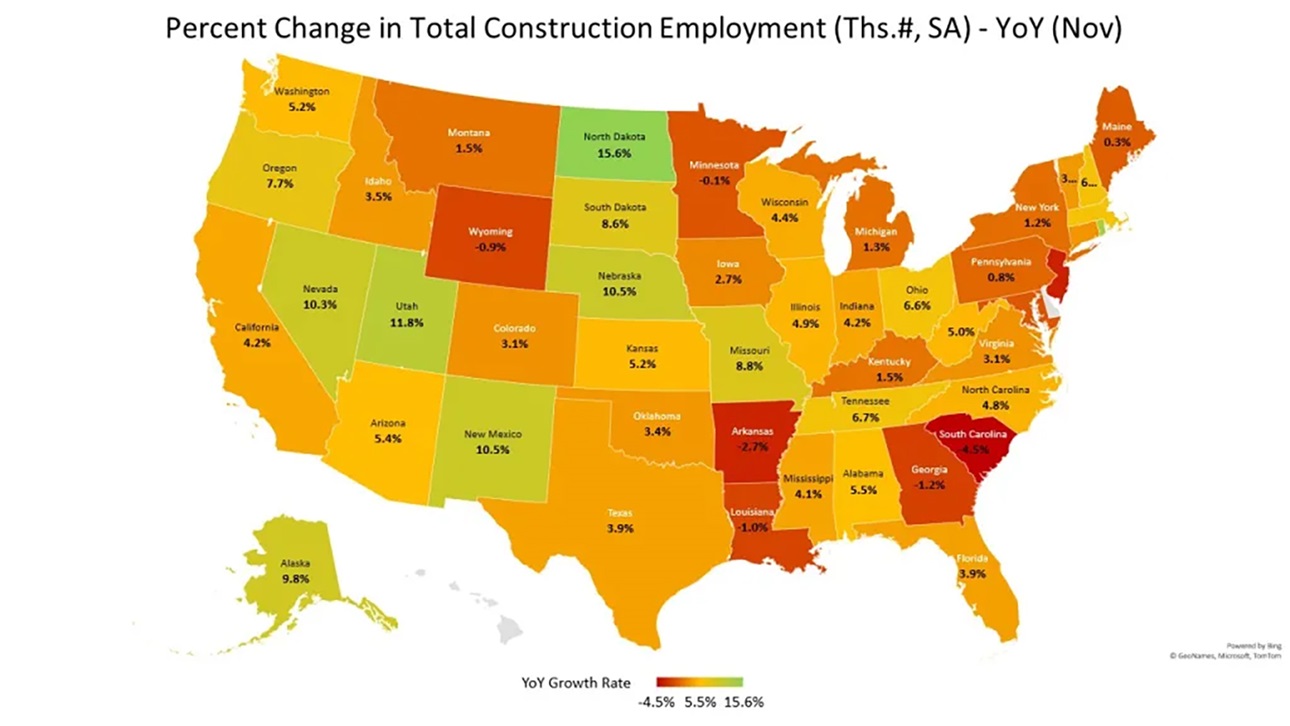 Change in Construction Jobs Map