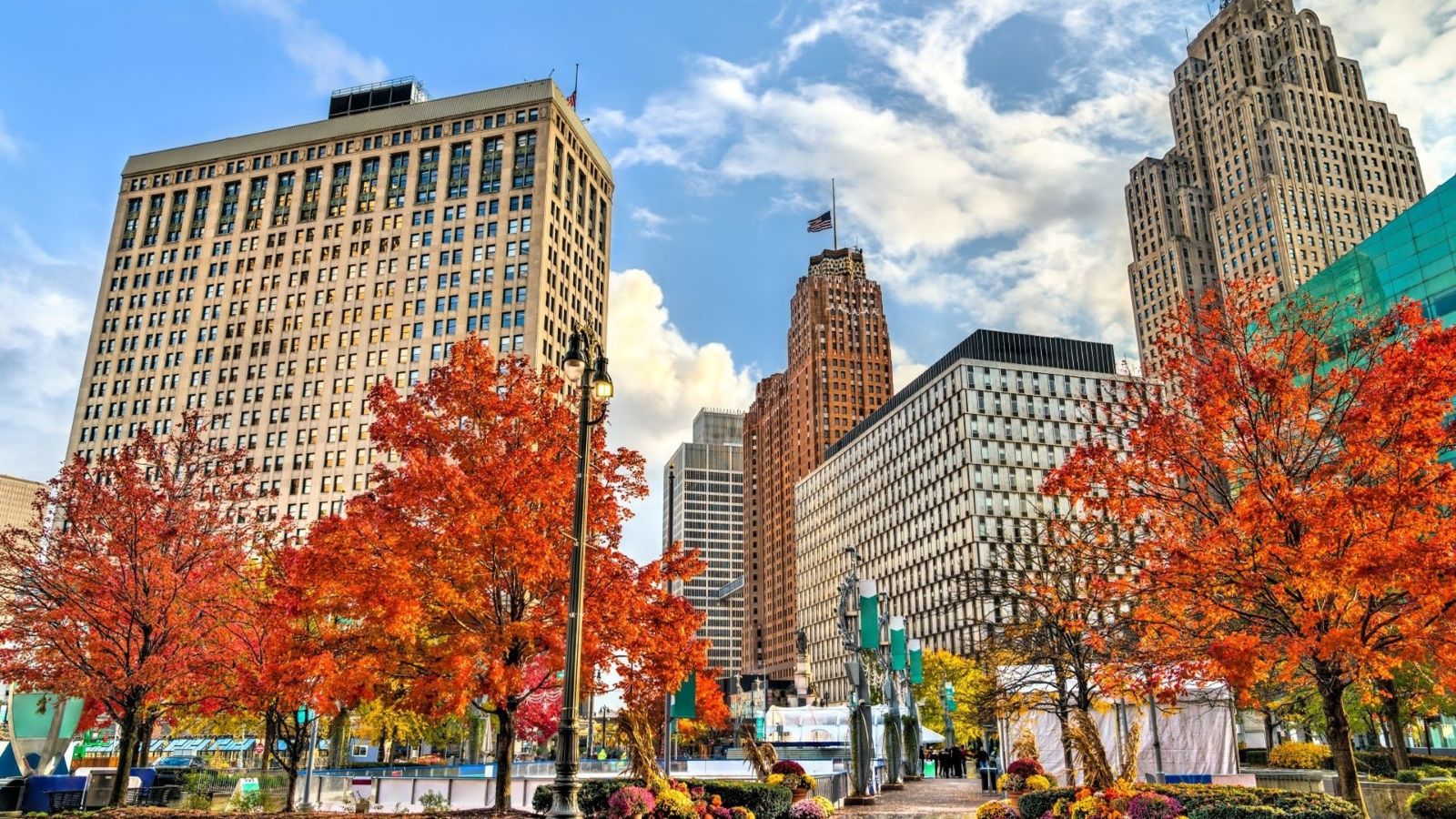 Downtown Detroit in fall
