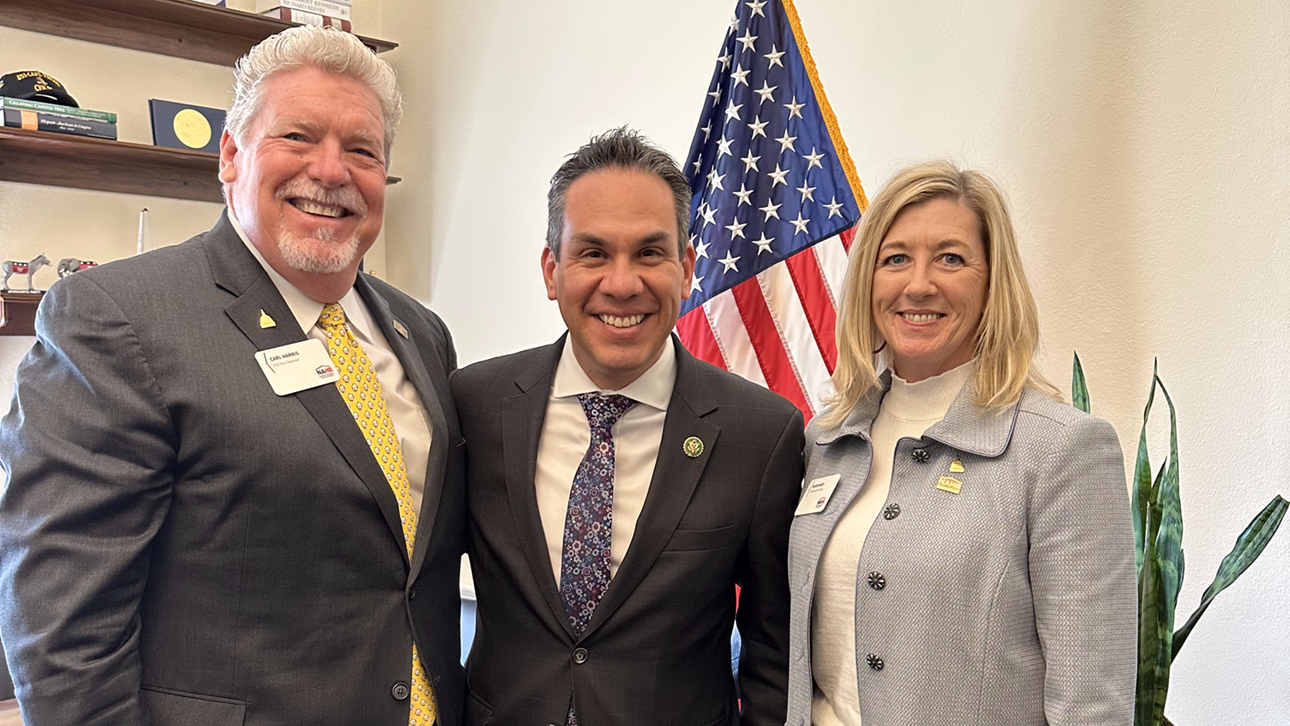 NAHB Chairman Alicia Huey and First Vice Chairman Carl Harris meet with Rep. Pete Aguilar (D-CA), Chair of the House Democratic Caucus