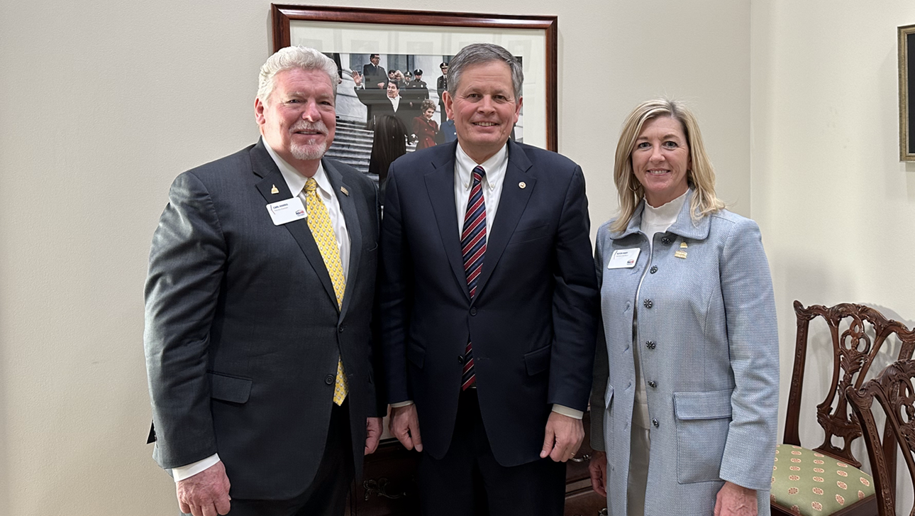 NAHB Chairman Alicia Huey and First Vice Chairman Carl Harris meet with Sen. Steve Daines (R-MT), Chair of the National Republican Senatorial Committee