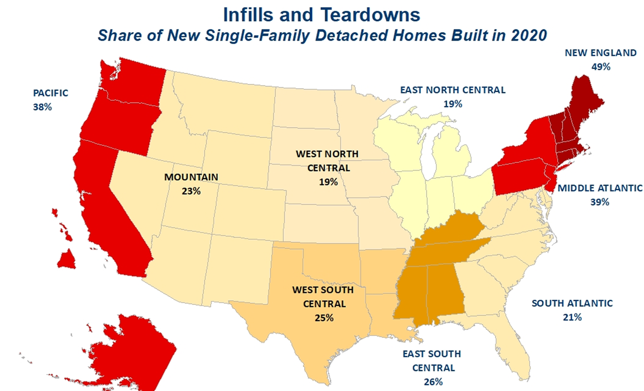 Map showing where infill construction is more prominent