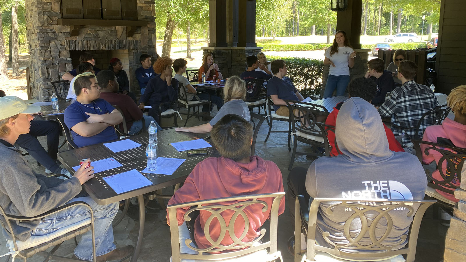 builder speaks with students