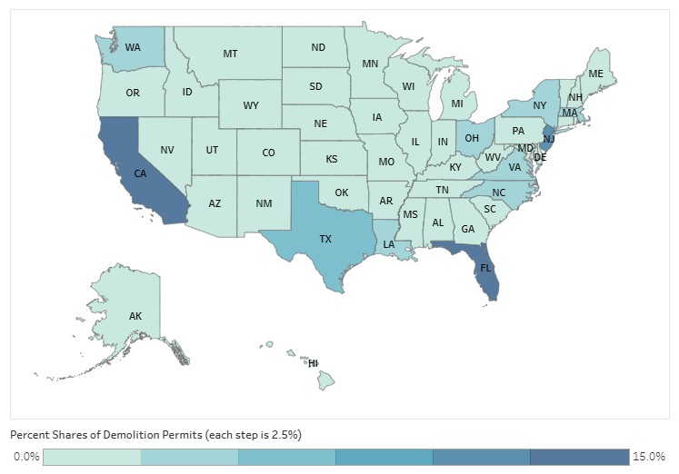 2025 shares of demolition permits by state