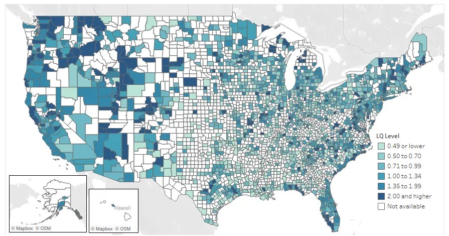 US map of county level employment