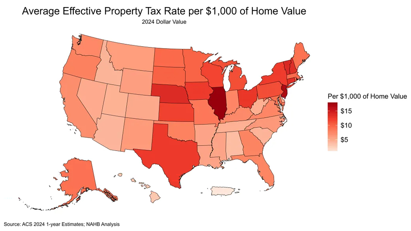 Map with effective property tax rates by state