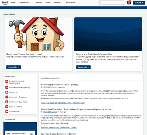 A screen shot of the home page of NAHB Connect