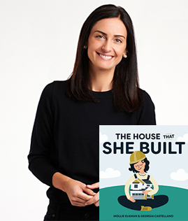 Headshot of Mollie Elkman with book cover