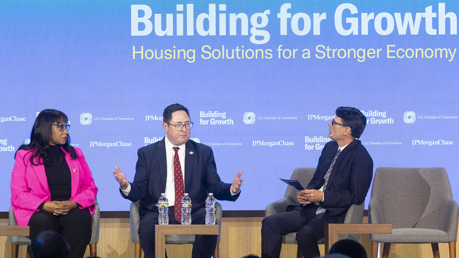 U.S. Chamber Housing Summit - Reps. Janelle Bynum (D-Ore.) and Mike Flood (R-Neb.) with Mike Flood with U.S. Chamber of Commerce