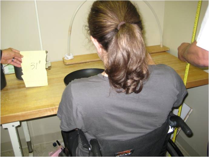 Woman testing skillet on 31 inch counter