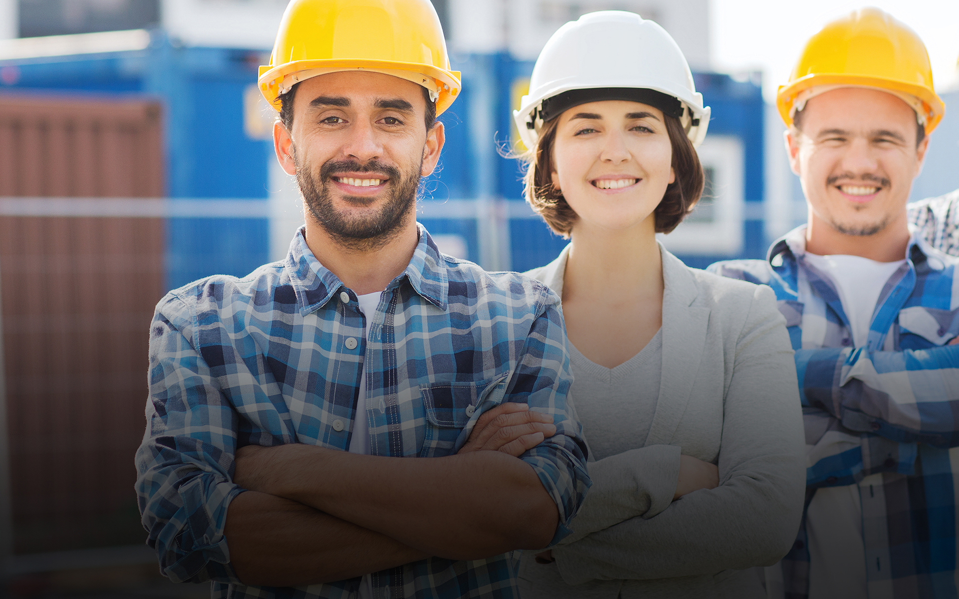 A group of young construction workers