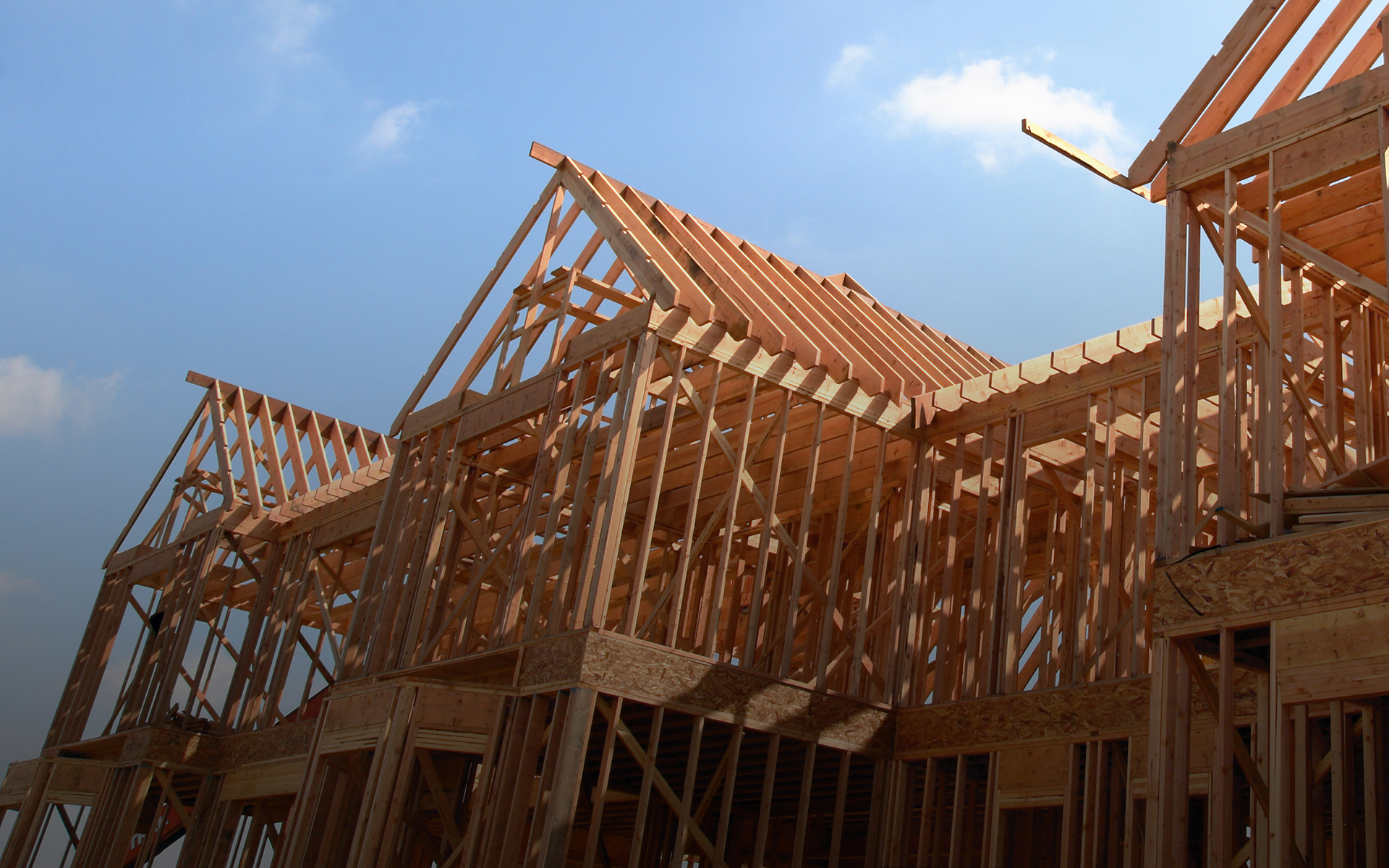 A wooden A-frame of a house