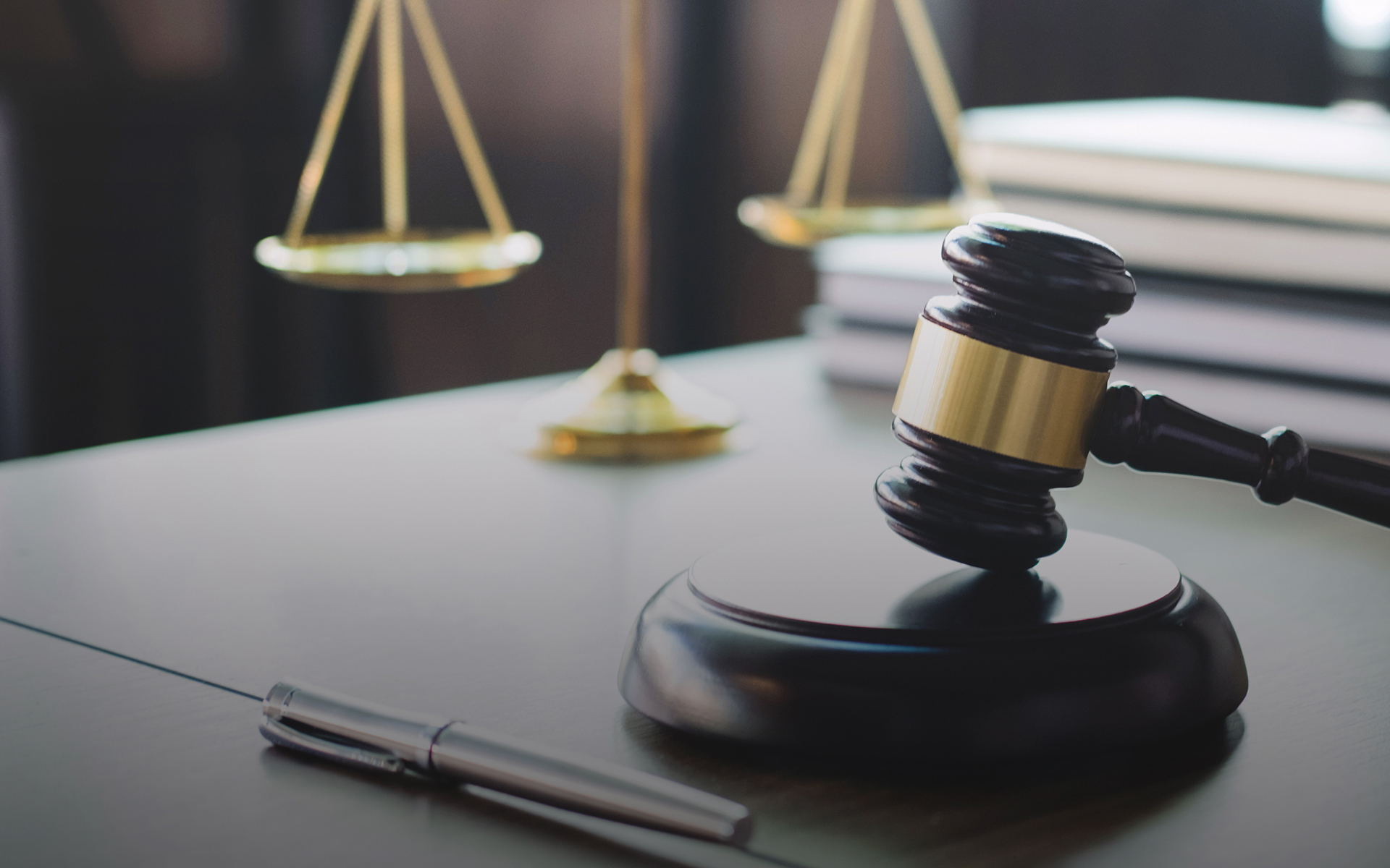 Law books and a gavel