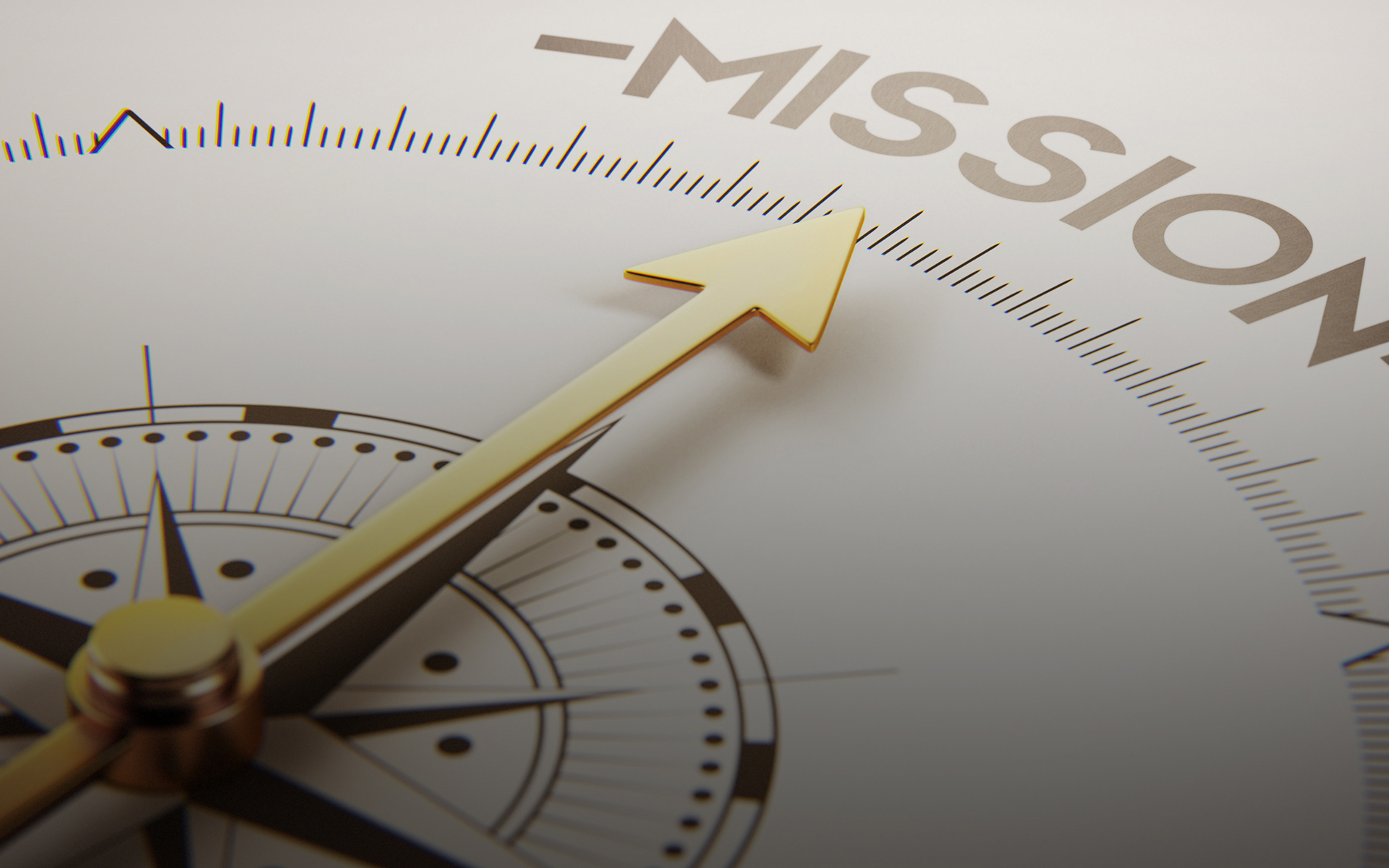 A compass arrow pointing to the word "Mission"