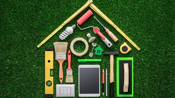 Tools on a green background