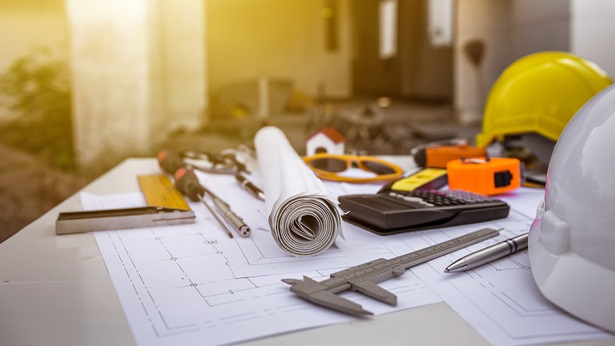Construction tools on a table