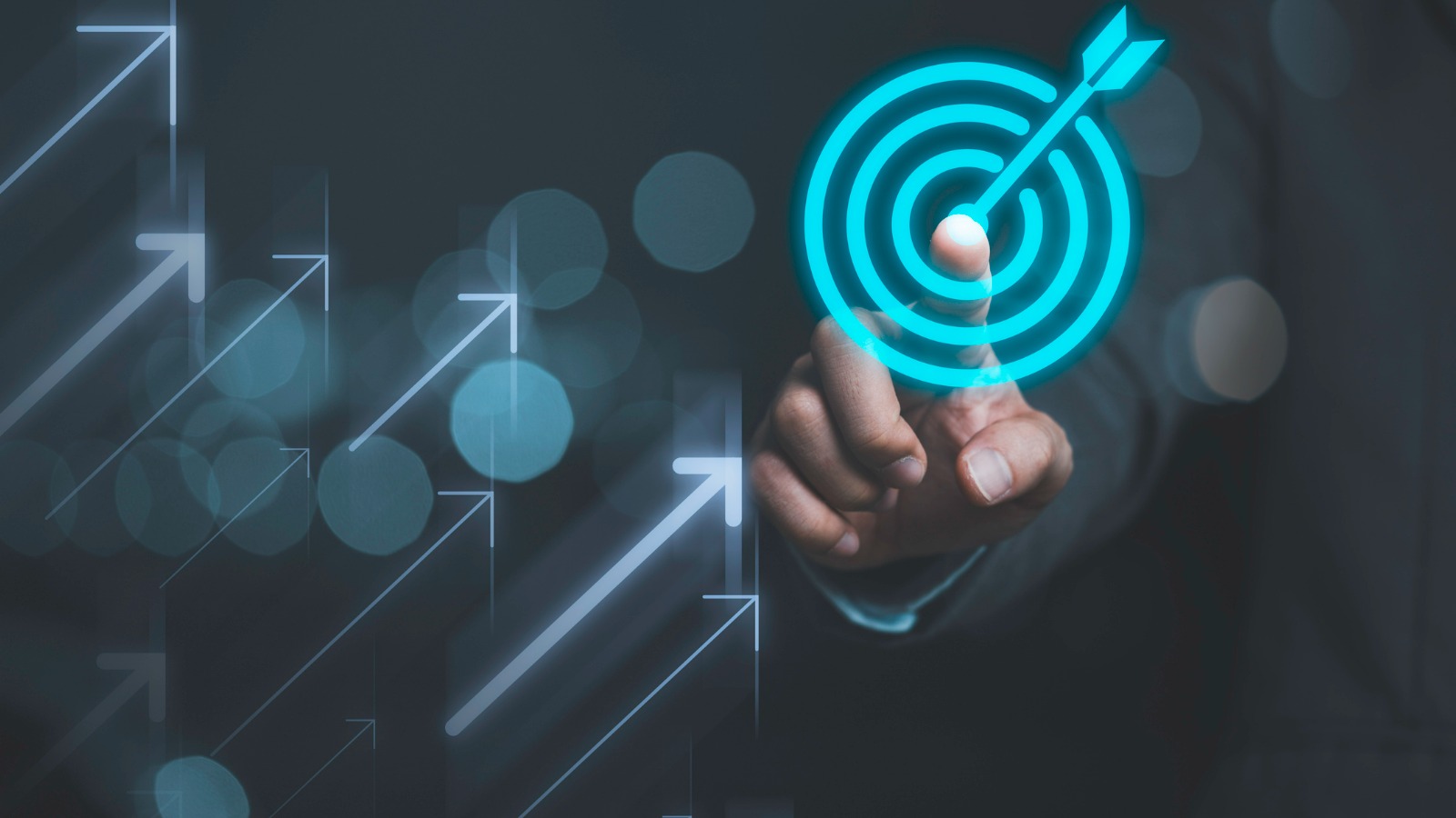 Finger pointing to a digital target