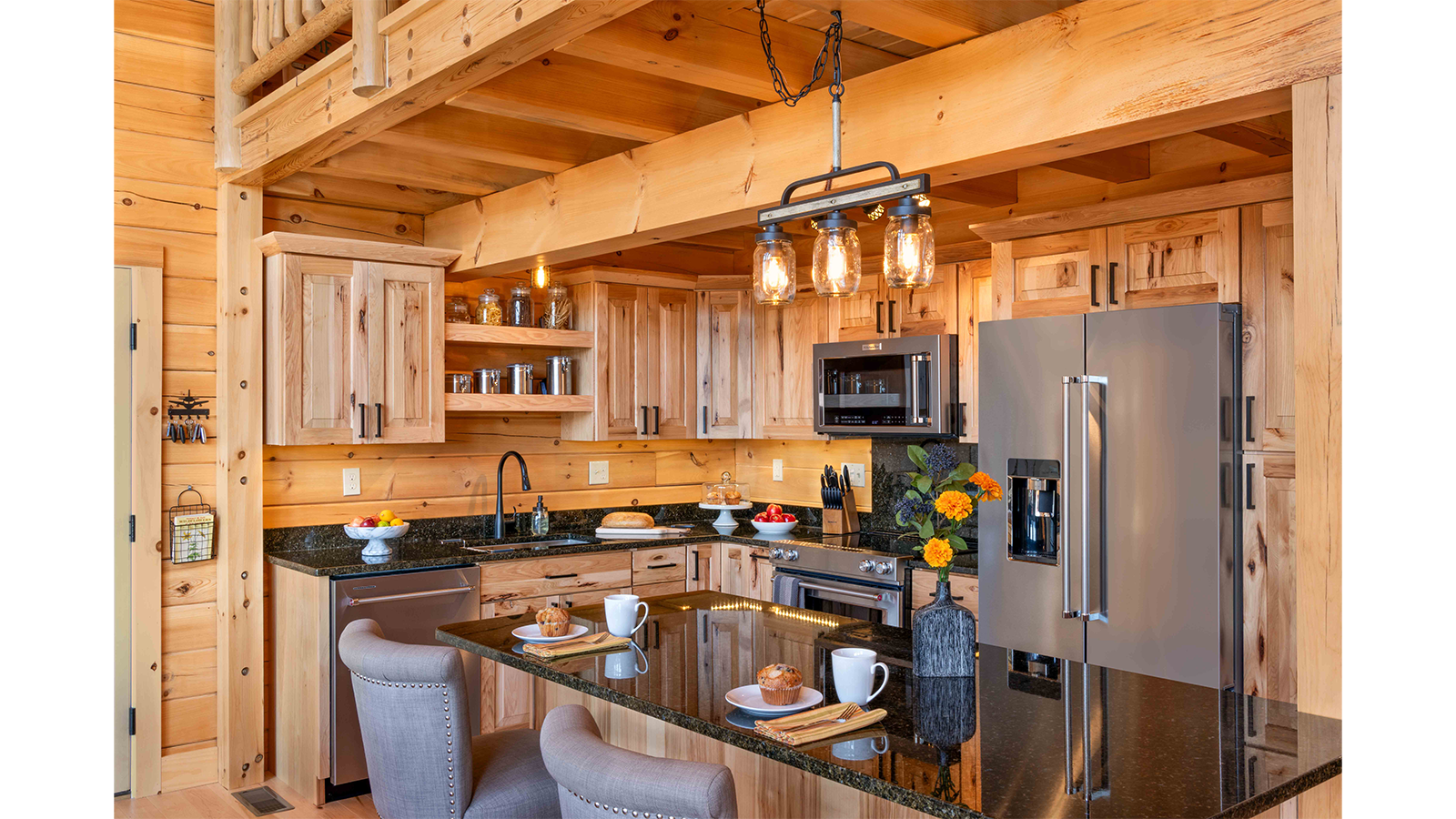 Kitchen of the Cascade log home