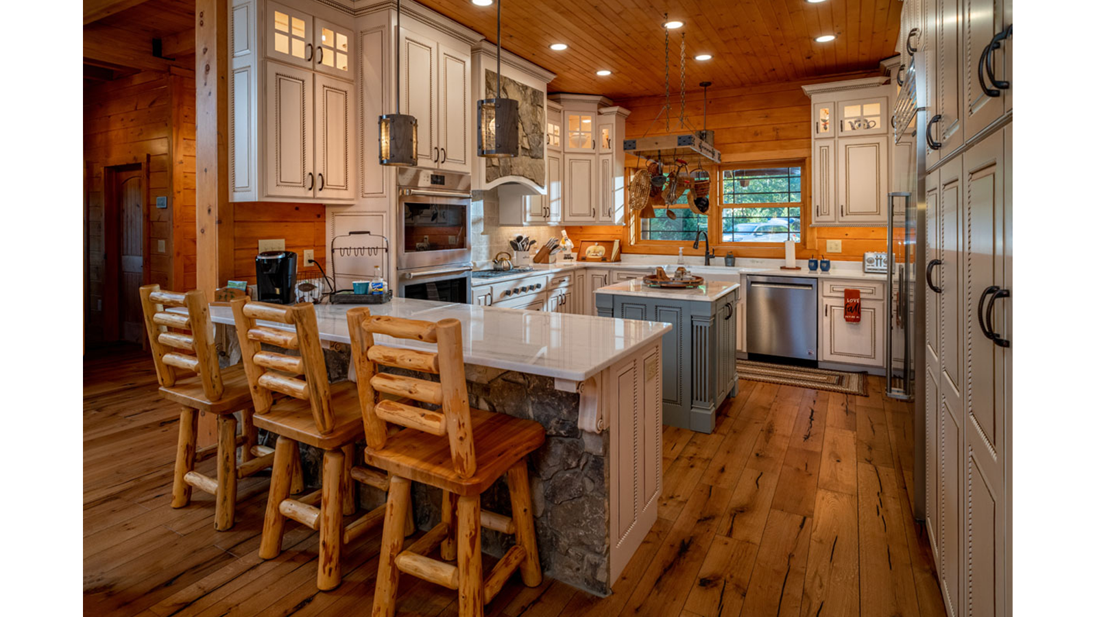 The Gaston log home kitchen island
