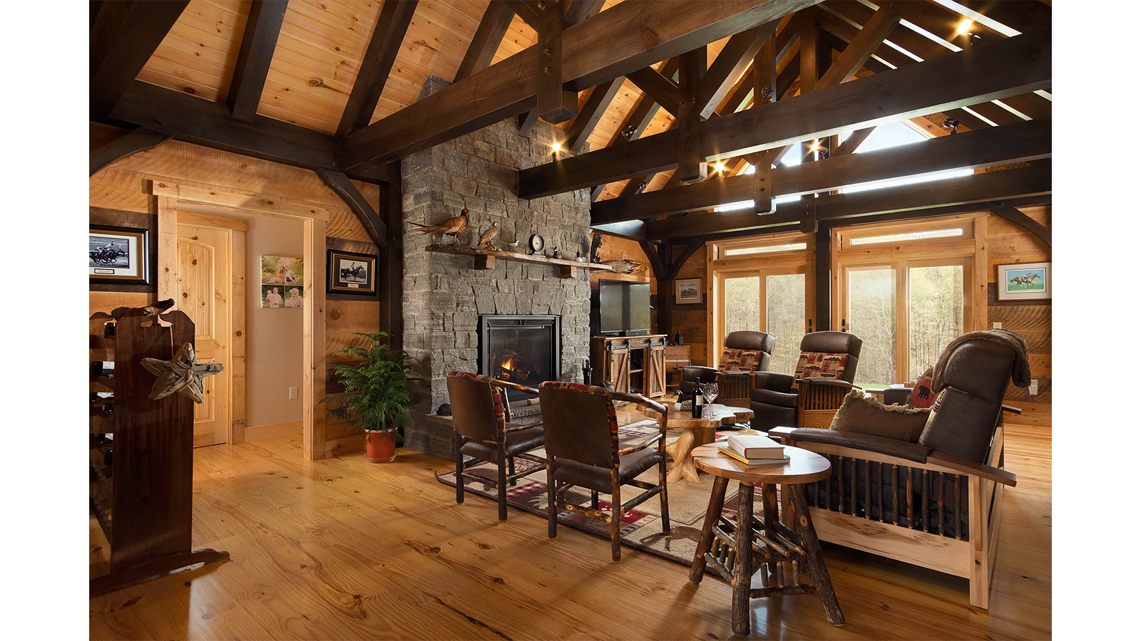 Main living space in Timberhaven's Saratoga timber home
