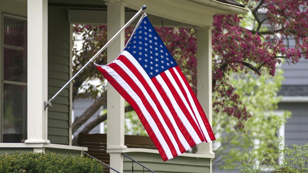 American flag on front home porch