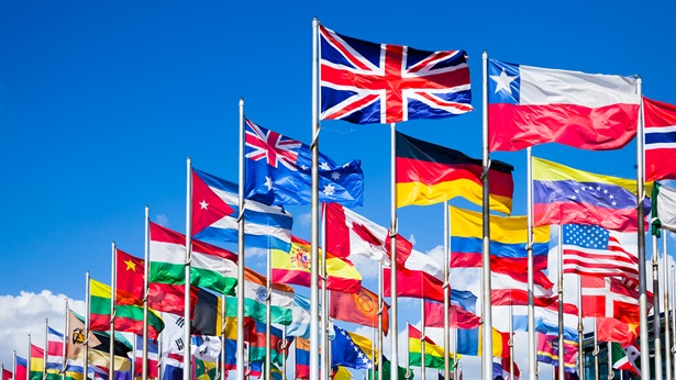Waving flags of multiple countries